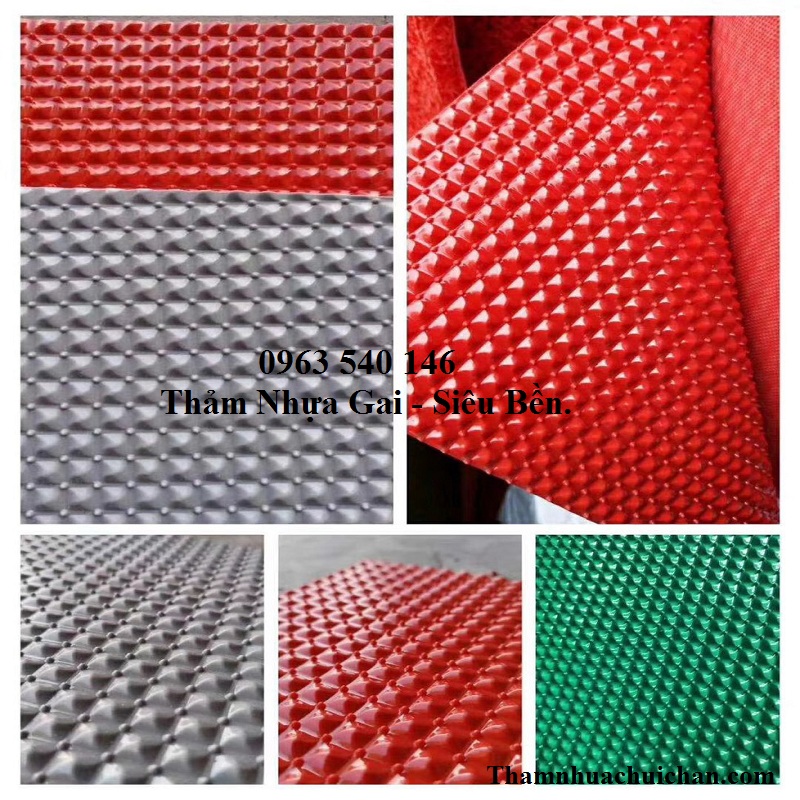 Màu sắc thảm nhựa gai, có độ bền khá cao, kích thước 1,2m x 15m, 0,9m x 15m, được bán tại Hà Nội.